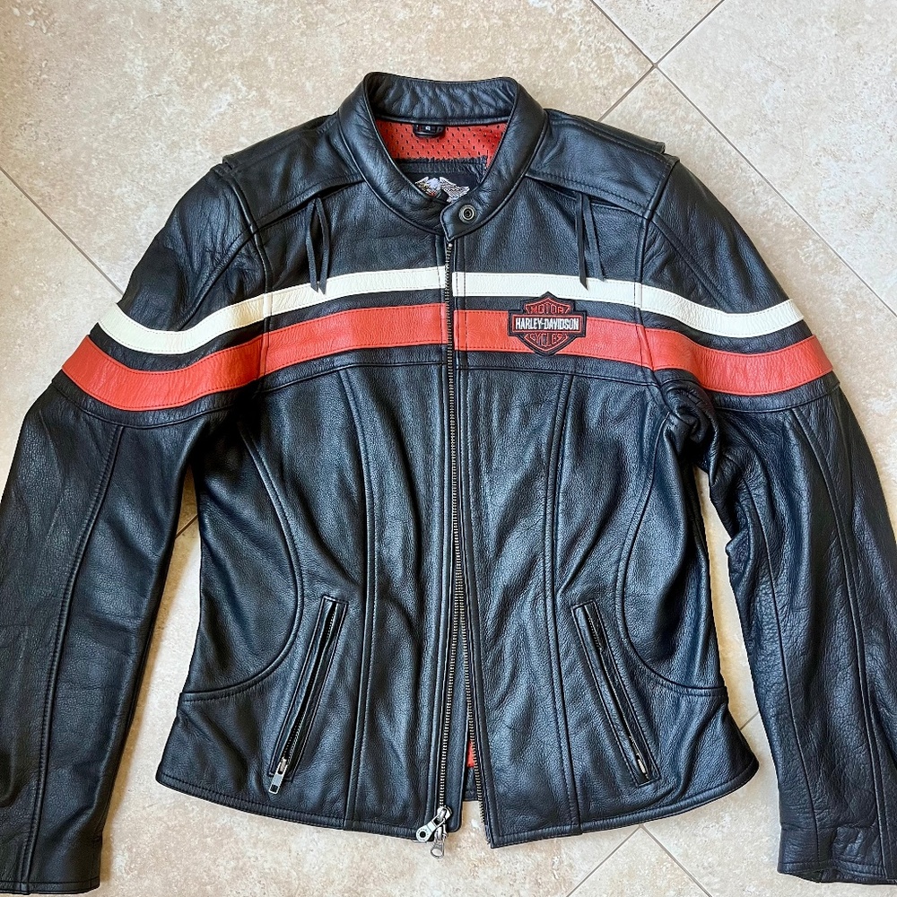 Harley-Davidson Genuine MotorClothes Black Leather Jacket – Racing Stripe